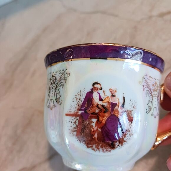 GNA Fine Porcelain Tea Cup 24k Hand Painted Victorian Iridescent Replacement - Picture 9 of 14